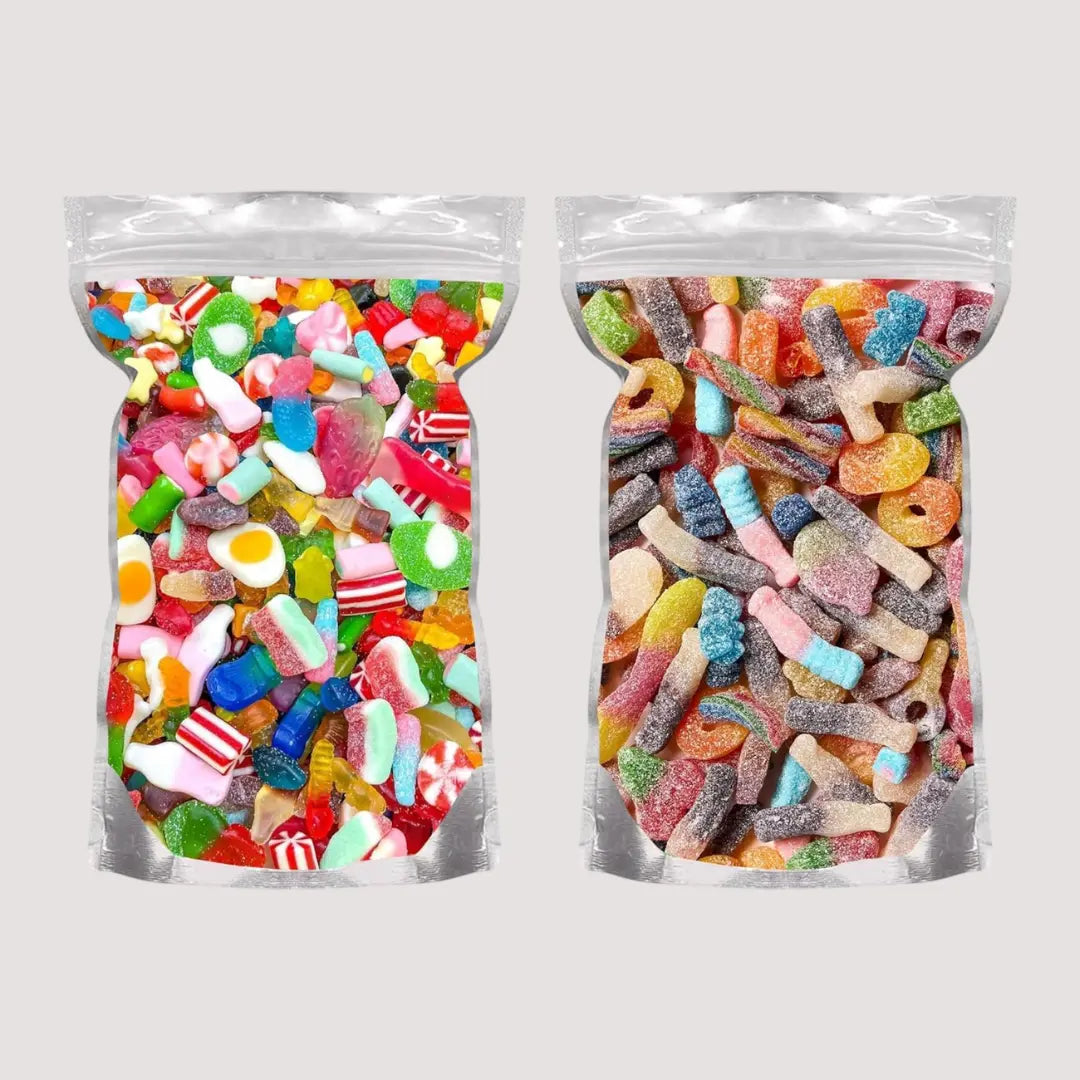 Grobits - Pick & Mix Sweets Quality Jelly Sweets Bundle 2 x Pouches Fizzy & Non Fizzy Pick and Mix Classic Retro Candy Selection Assortment – 500g