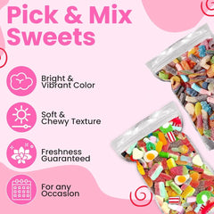 Grobits - Pick & Mix Sweets Quality Jelly Sweets 800 Gram Bundle 2 x Pouches Fizzy & Non Fizzy Pick and Mix Classic Retro Candy Selection Assortment – 800g