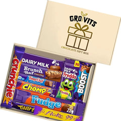 Grobits - Chocolate Gift Box Hamper - 10 Mini Chocolate bars, Gift Letter Box Friendly, Sweet Treat Gift Box, Perfect for Presents, Surprises and Special Occasions, Gifting