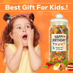 Grobits - Happy Birthday Pick n Mix Sweet Jar - Classic Retro Pick and Mix Jar Candy Selection Assortment Gummy Birthday Gift 23cm x 9cm - 635g