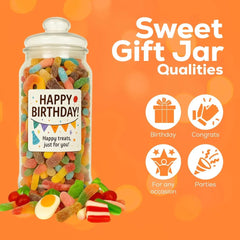 Grobits - Happy Birthday Pick n Mix Sweet Jar - Classic Retro Pick and Mix Jar Candy Selection Assortment Gummy Birthday Gift 23cm x 9cm - 635g