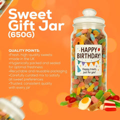Grobits - Happy Birthday Pick n Mix Sweet Jar - Classic Retro Pick and Mix Jar Candy Selection Assortment Gummy Birthday Gift 23cm x 9cm - 635g