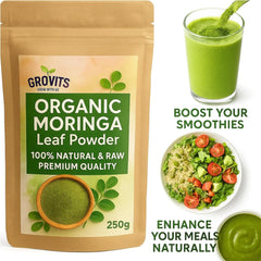 Grobits Moringa Powder 100% Natural Gluten-Free Superfood Improves Metabolism & Helps with Weight Loss - Pure & Raw 250g Moringa Leaf Powder